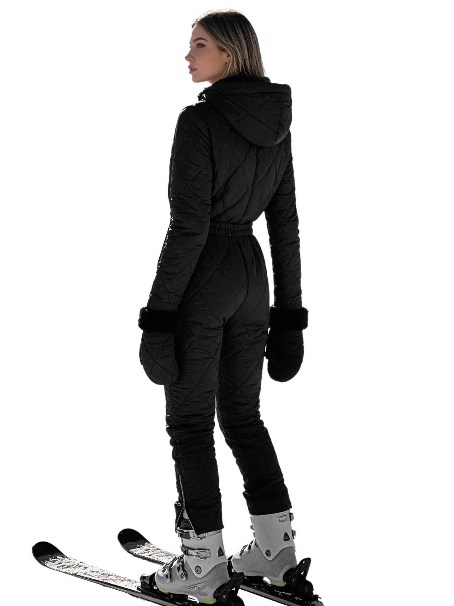 Tute da Neve Donna Salopette Snowsuit Un Pezzo Tutina con Cappuccio Impermeabile Antivento Overall Jumpsuit da Sci Completo Sportivo Nero M