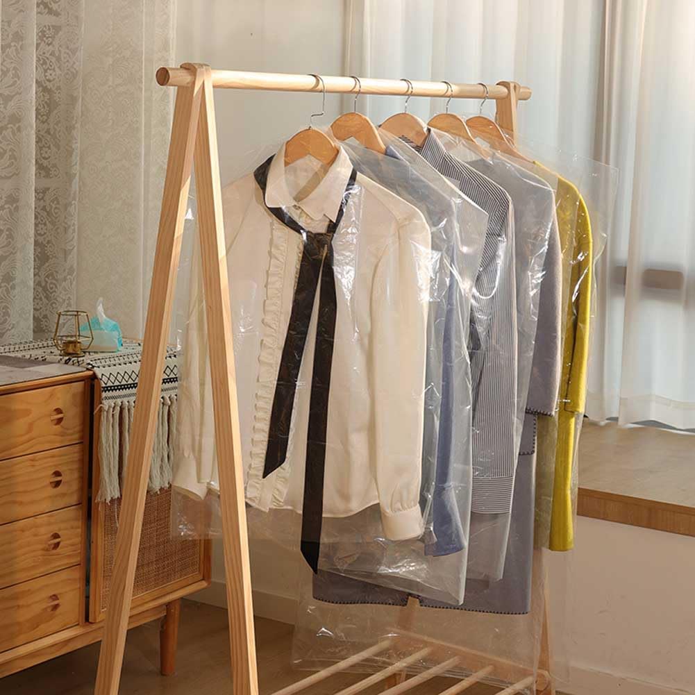 10 Pcs Clear Plastic Clothes Covers Transparent Dry Cleaner Bags Dust Proof Hanging Garment Bags Closet Clothes Storage Covers Laundry Bags for Coat Suit Dress Shirt Jacket Skirt (23.6 x 35.4 Inch)