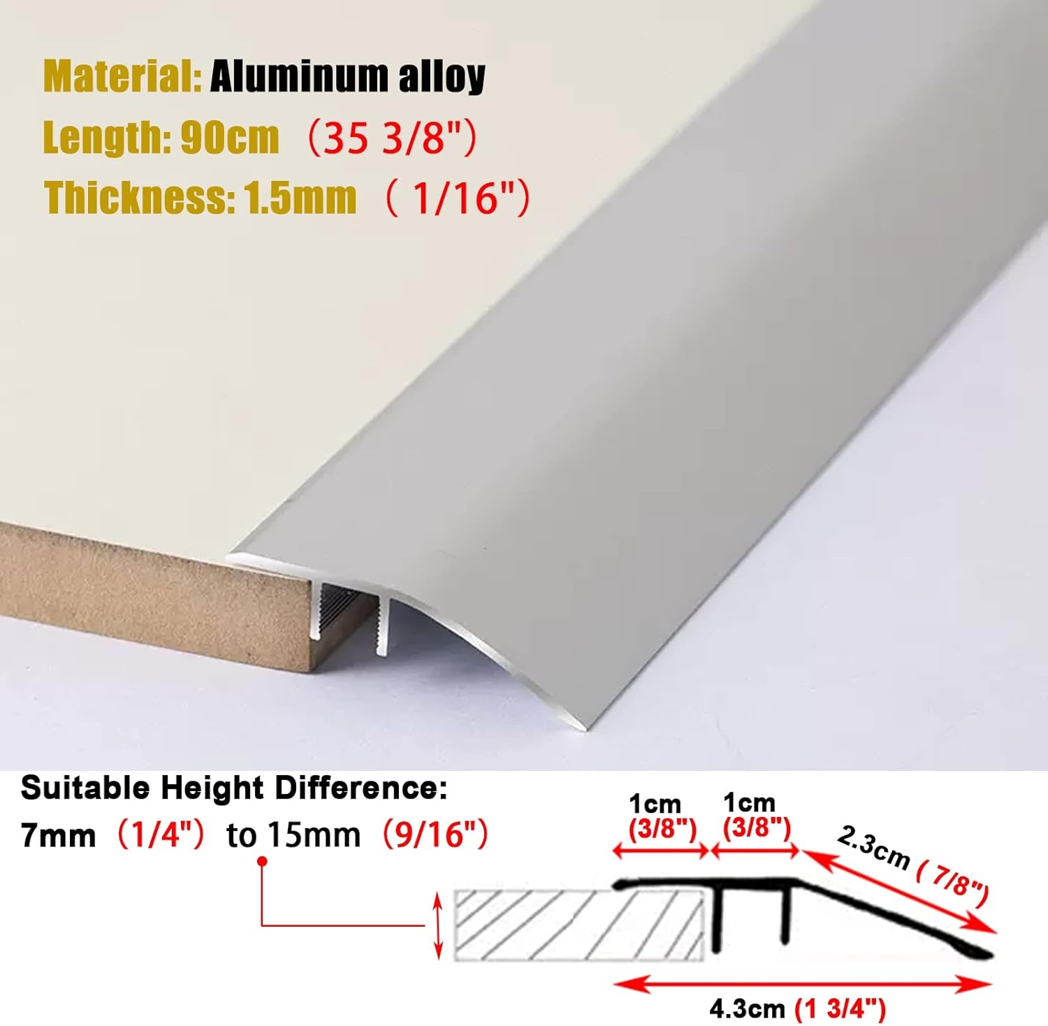 Doorway Uneven Floor Transition Strip, Aluminum Alloy Floor Transition Threshold Strip,Door Edge Trim Strip for Tile/Carpet/Vinyl Floor,Laminate Flooring Transition Strips (Color : Silver)