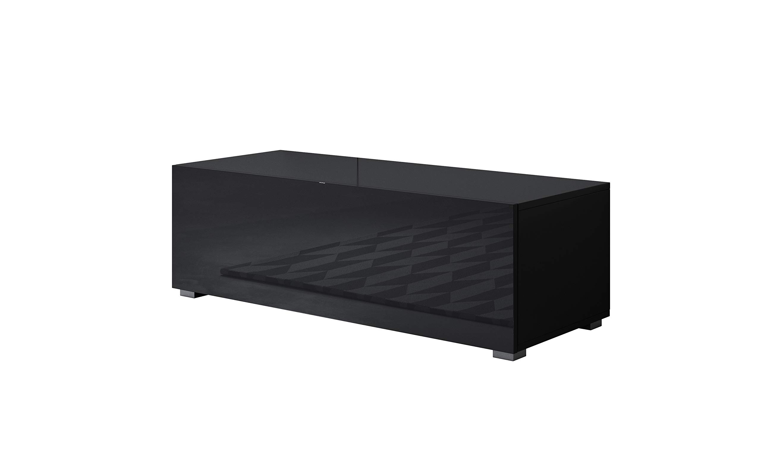Meuble TV Luke H2 MB Muebles Bonitos 160x32x40cm - Design Moderne Avec Porte Abattante, Mélamine Brillante Noir, Pieds 2cm Pour Salon