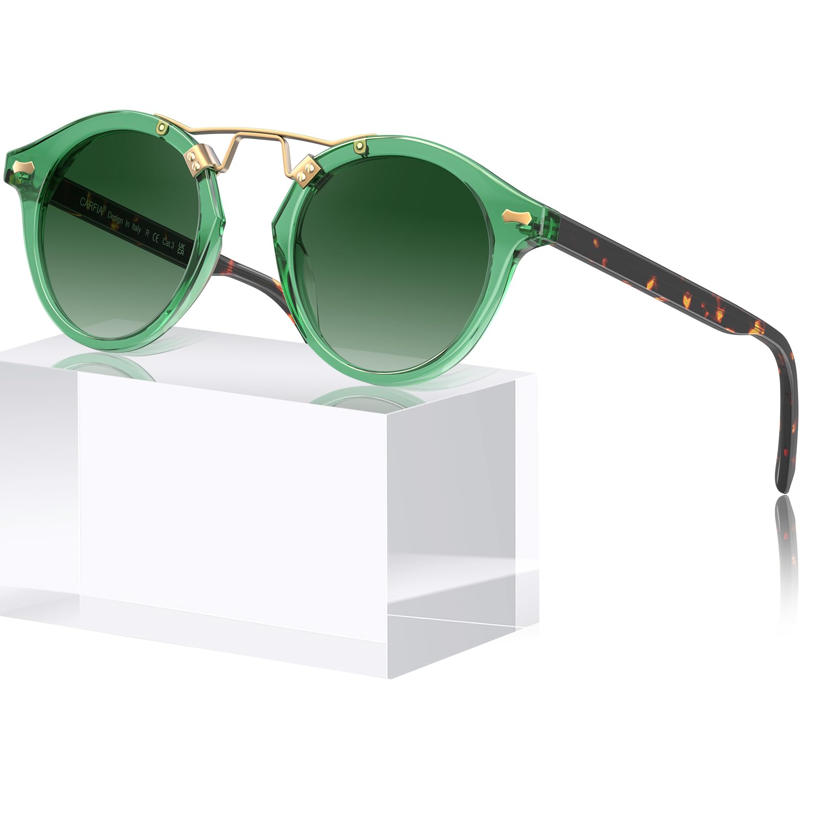 Small Face Double Bridge Acetate Polarized Round Womens Sunglasses
