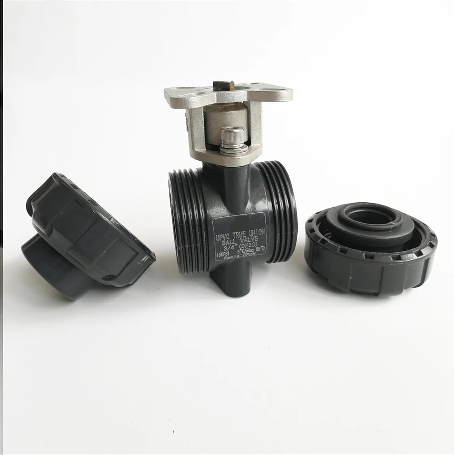 DN50 UPVC 2 way Valve Body with Union End glue connection for Electric Actuator 2" san king PVC valve(ISO5211 Stem,BSP Thread)