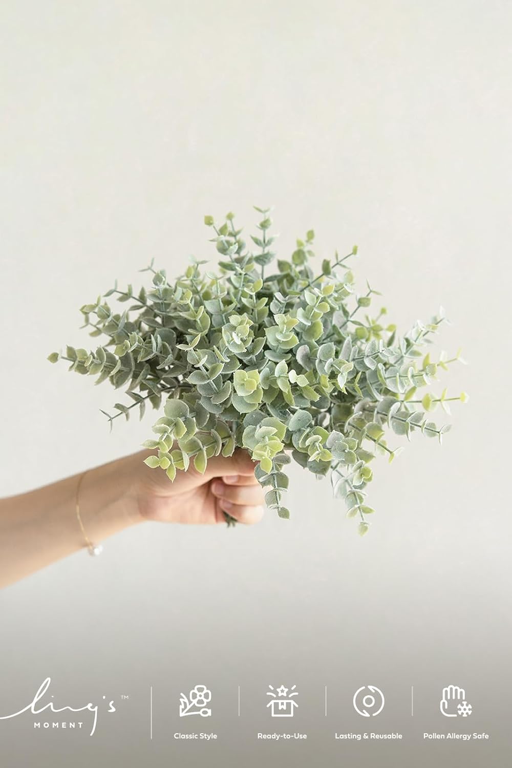 Ling's moment Artificial Plants Eucalyptus Leaves Branches,18Pcs 15" Tall Fake Greenery Filler Decor w/Stems, Realistic Texture Flocked Plants for Wedding Bouquets/Table Centerpieces, Room/Office