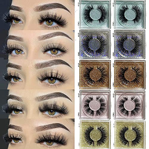Mink Lashes Bulk Ninglash 10 Pack False Eyelashes, 14-18MM Real Mink EyeLashes, Thick HandMade Full Strip Lashes, Crueltyl Free Fluffy Lash, 5D Mink Lashes Wholesale