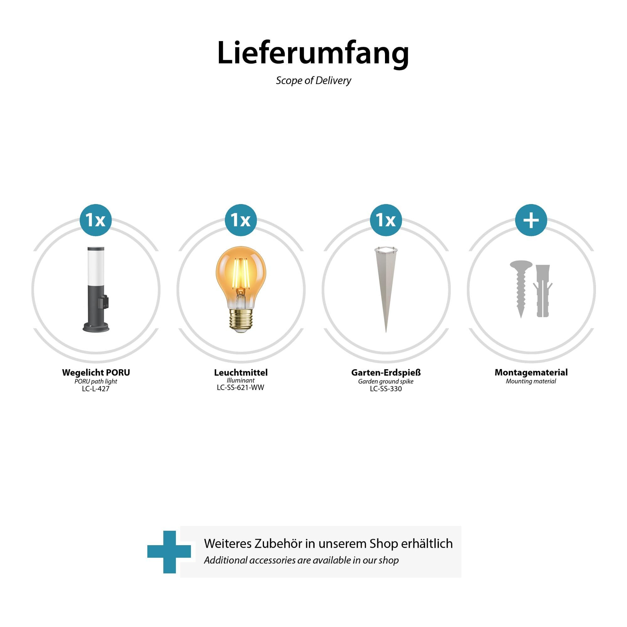 ledscom.de Dissuasore luminoso PORU Sensor con picchetto a terra per esterni, 38 cm, antracite, presa, incl. lampada E27 471lm, bianco extra-caldo