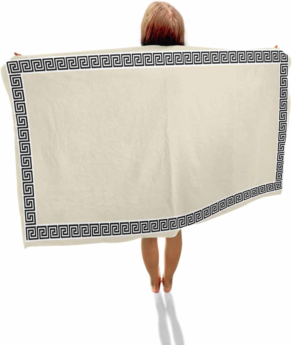 ALAGEO Beach Towels Greek Key Design Large Beach Towels Oversized Beige Lightweight Travel Towel,Soft Beach Bath Towel Swim Towels 30x60 inch