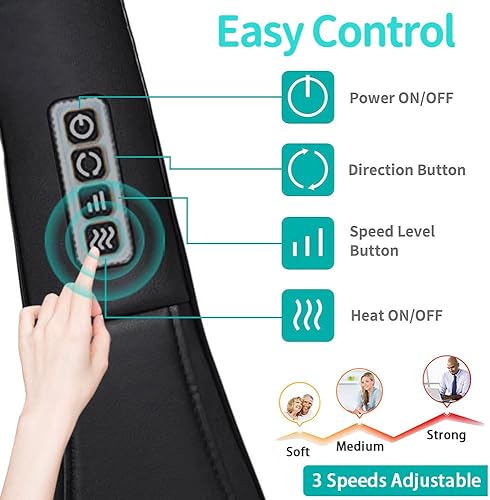 Miniatura 6 de Shiatsu Masajeador de cuello y espalda con calor, masaje de amasamiento 5D de tejido profundo, masajeador eléctrico de hombros para aliviar el dolor