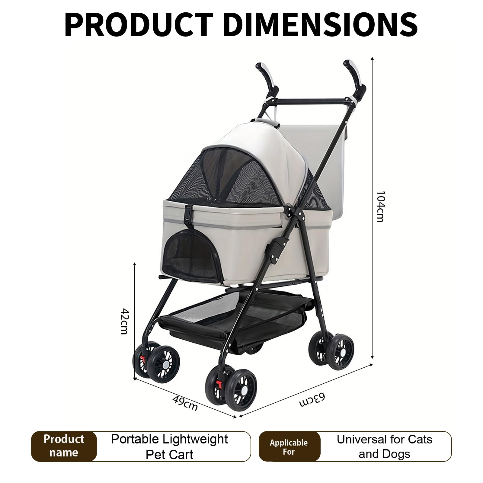 Cochecito para perros plegable hasta 20 kg, 3 en 1 con cesta de almacenamiento extraíble para perros pequeños y gatos, carrito para perros con ruedas giratorias de 360 ° y ventanas de red, cochecito