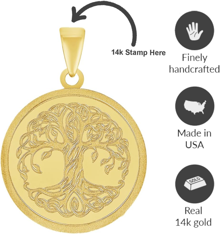 Jewelry America 14k Solid Yellow Gold Tree of Life Medallion Charm Pendant - Image 2