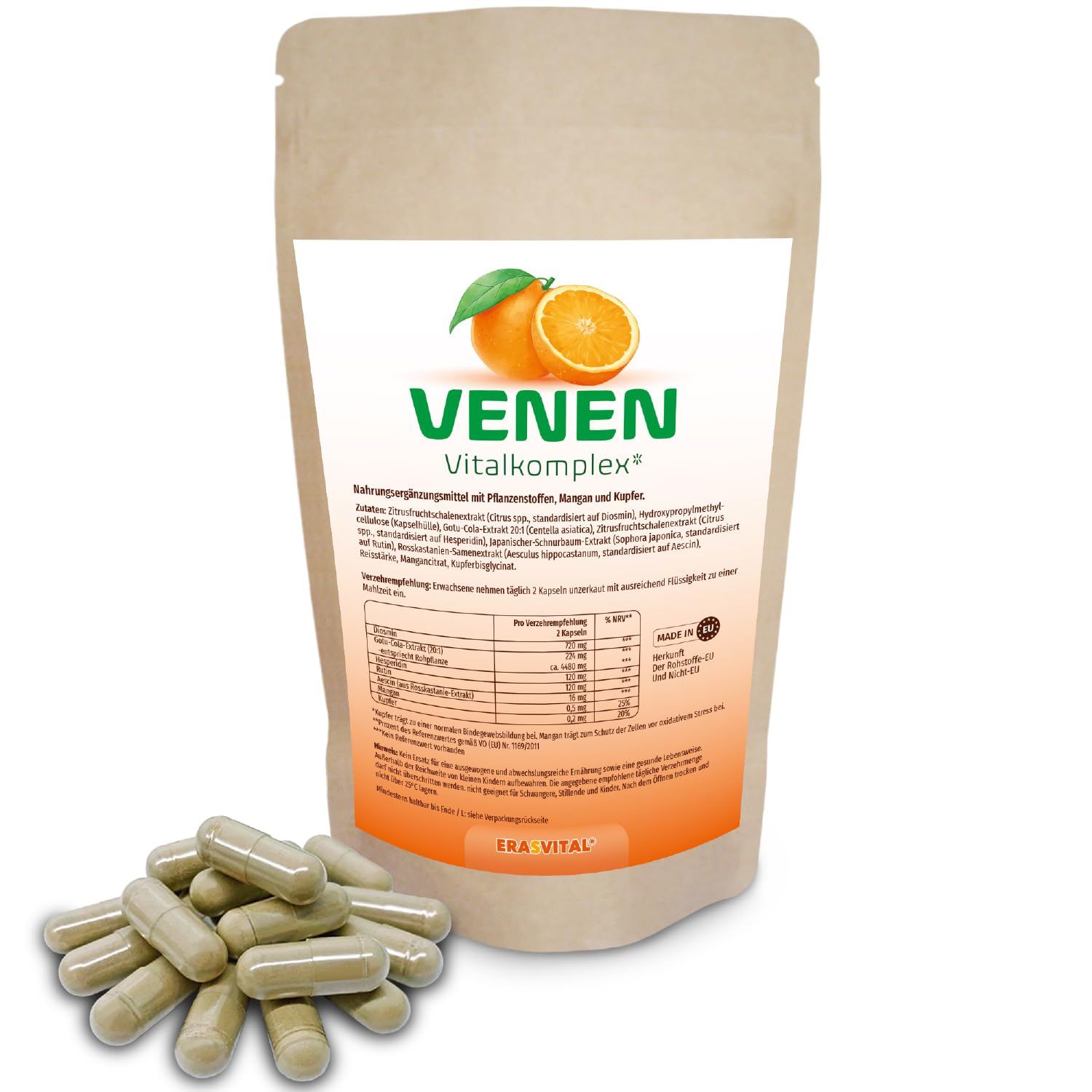 Venen Vitalkomplex – mit Diosmin, Hesperidin, Rutin & Rosskastanie (Aescin) – plus Gotu Cola, Mangan & Kupfer – vegan (360 Stück (1er Pack))