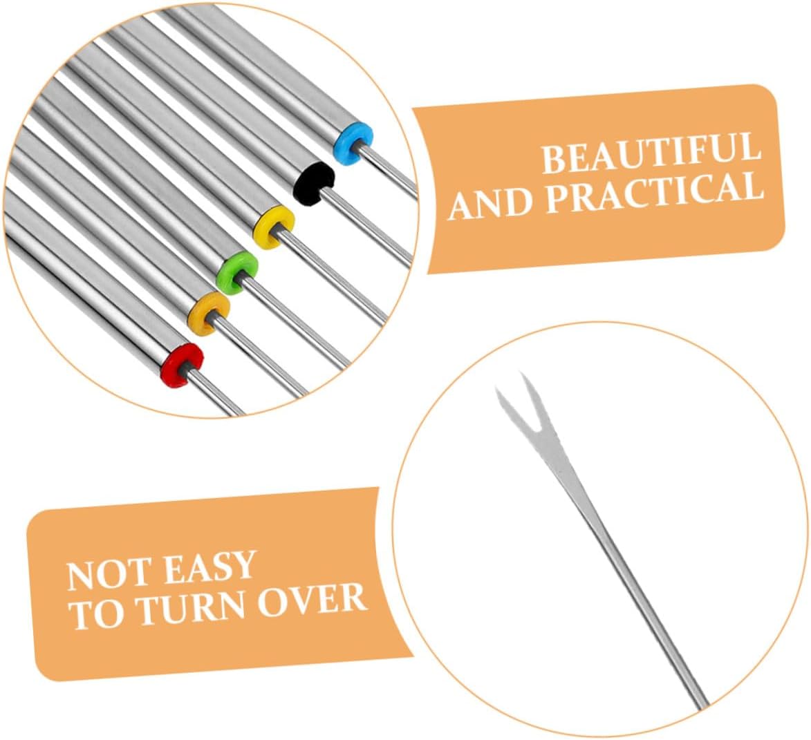 Operitacx 18pcs Stainless Steel Fondue Forks and Dessert Skewers Heat-resistant Color-coded Candy Dipper Tools for Chocolate Cheese Bbq Grilling and Picnic Use