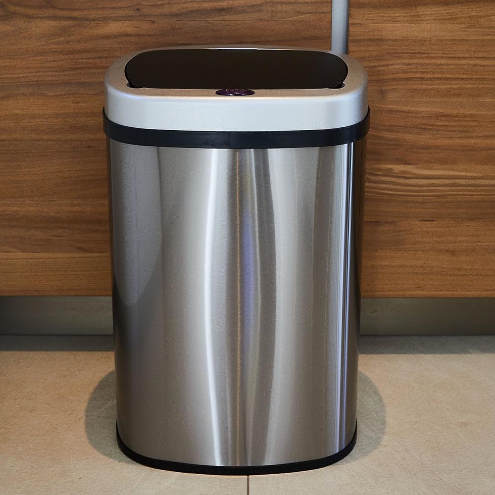 KITCHEN MOVE Poubelle de cuisine automatique 58L MAJESTIC SILVER grande capacité en INOX brossé avec cerclage