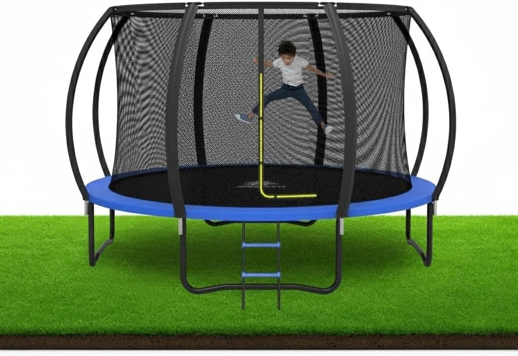 12' & 14' Round Trampoline, Heavy-Duty Backyard Recreational Trampolines for Kids & Adults, Outdoor Play Equipment with Safety Enclosure, Weather-Resistant Jump Mat & Safety Pad ASTM Approved
