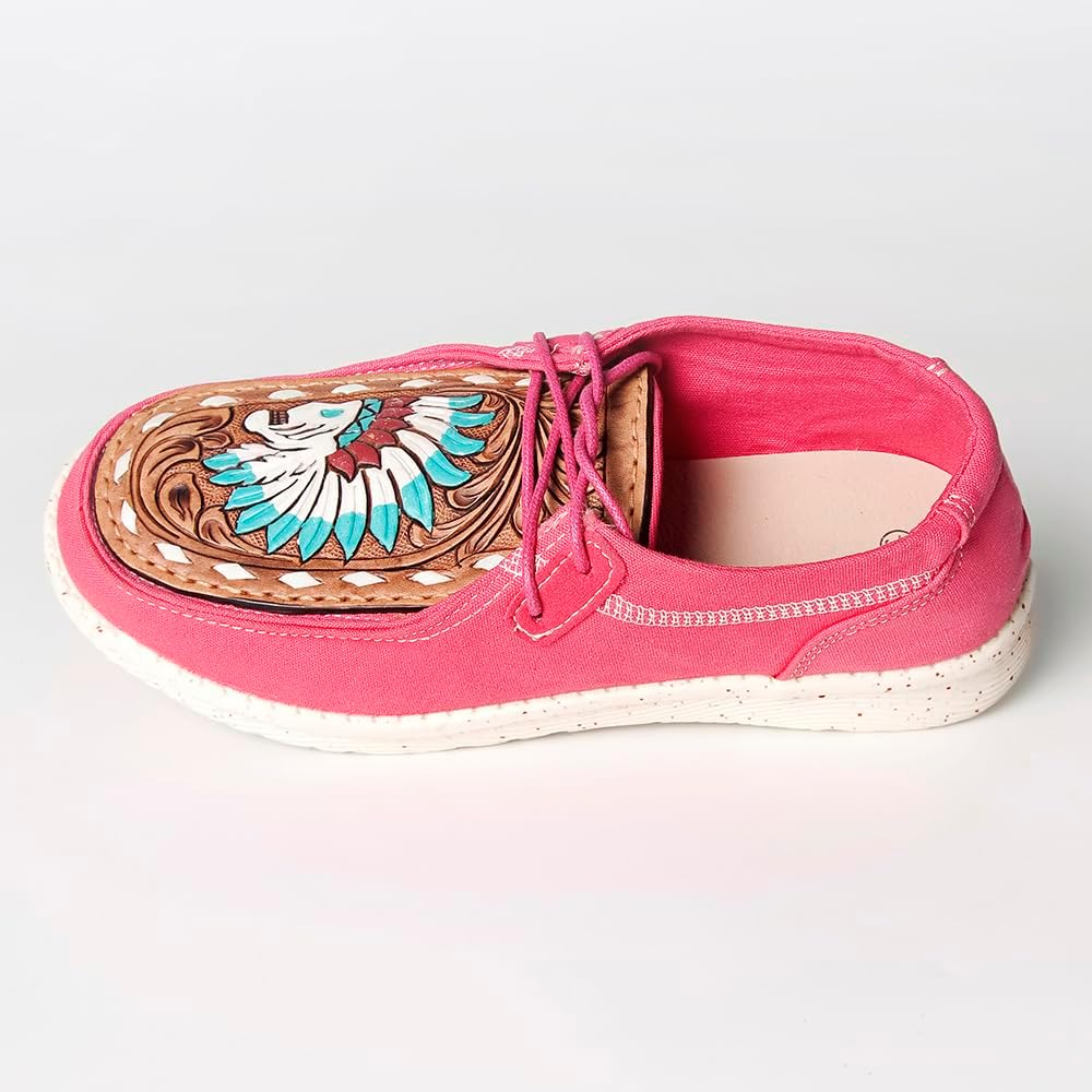 American Darling Hand tooled, carved genuine leather trim lightweight shoe footwear, slip on| Tooled Footwear