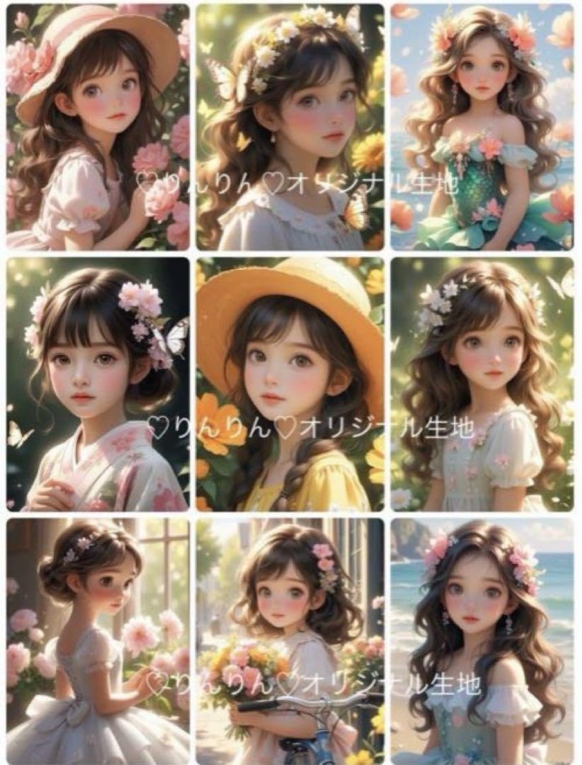 ❤️オーダー製作お受付用　確認用生地一部 220❤️女の子パネル生地 予約生地】女の子白パネル生地9柄