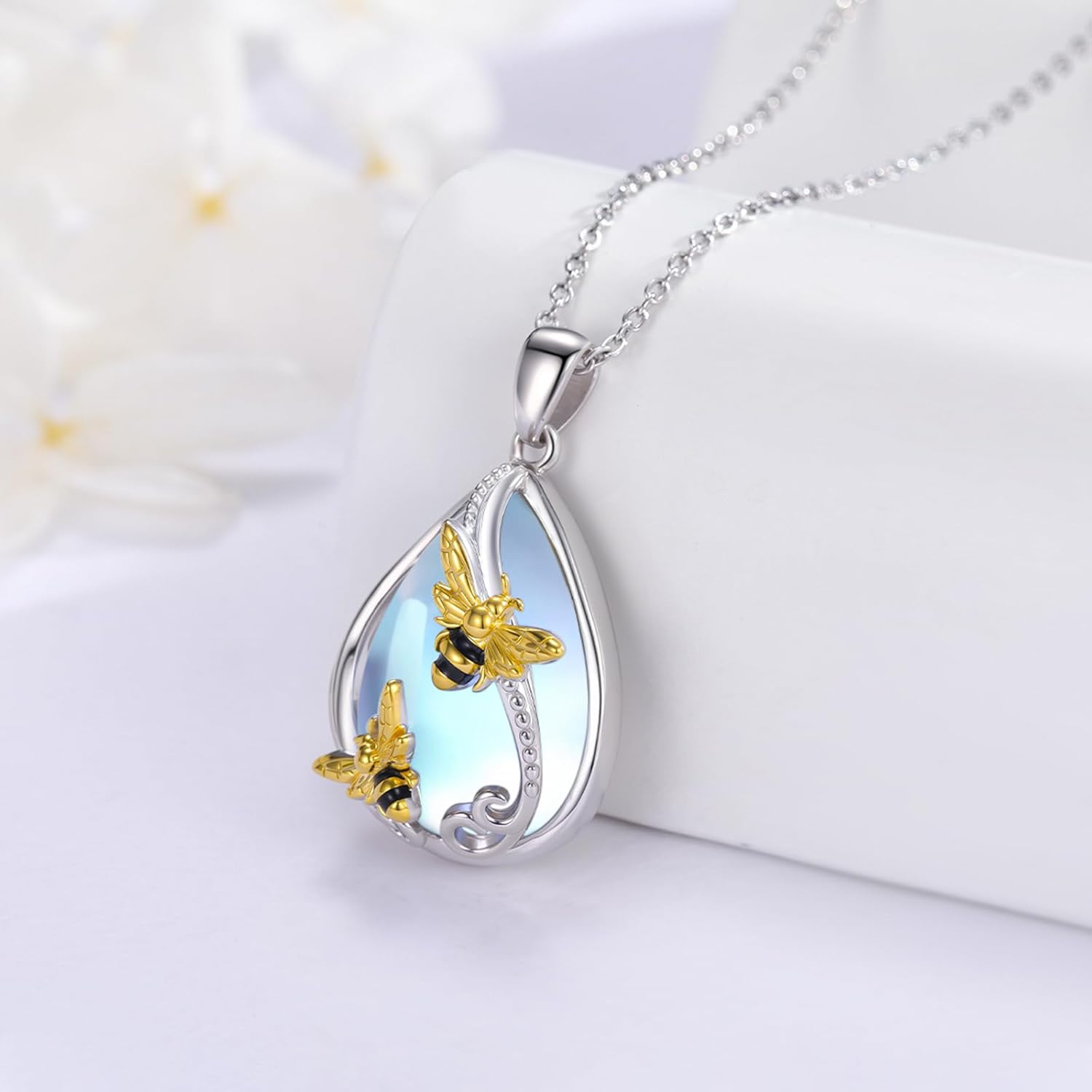 Bee/Butterfly/Dragonfly/Owl Necklace for Women 925 Sterling Silver Moonstone Animals Pendant Necklace Animals Jewelry Gifts for Women Girlfriend Mom - Image 2