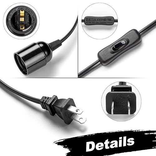 Miniatura 10 de Cable de luz colgante de linterna colgante de extensión de 20 pies, color blanco, enchufe de bombilla E26 con cable, interruptor de