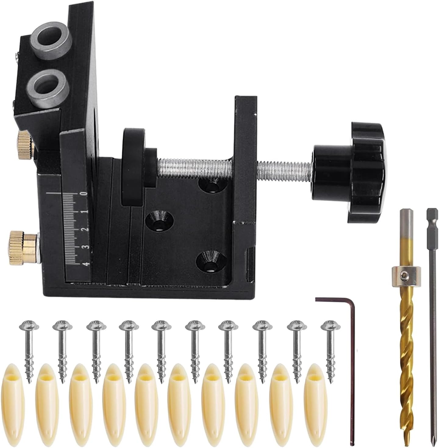 Hole Puncher Jig Adjustable Drill Guide for Carpentry Projects Angles with Drill Bit and Comprehensive Plugs Angle Locator