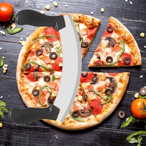 Image of UPDESH Pizza Cutter - Pizza Slicer - Mezzaluna /Mincing Knife - Double Handle Ideal for Mincing, Dicing, Chopping & Slicing (2)