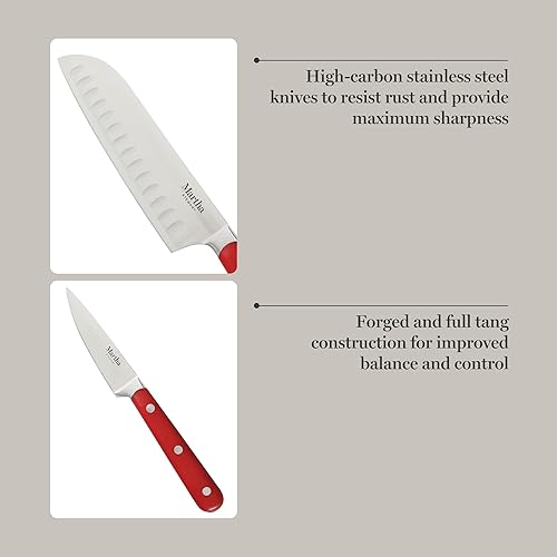 Vista 21 de MARTHA STEWART Eastwalk Juego de 14 cuchillos de cocina de acero inoxidable de alto carbono con mango forjado triple remachado ABS bloque de madera