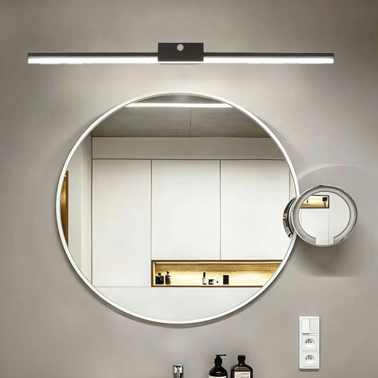LED Spiegelleuchte Bad Wandleuchten mit Bewegungsmelder Wandlicht mit Schalter Aluminium Wasserdicht Wandleuchte Bildbeleuchtung Schminktisch Wohnzimmer Schlafzimmer (Schwarzes Warmes Licht,60cm)