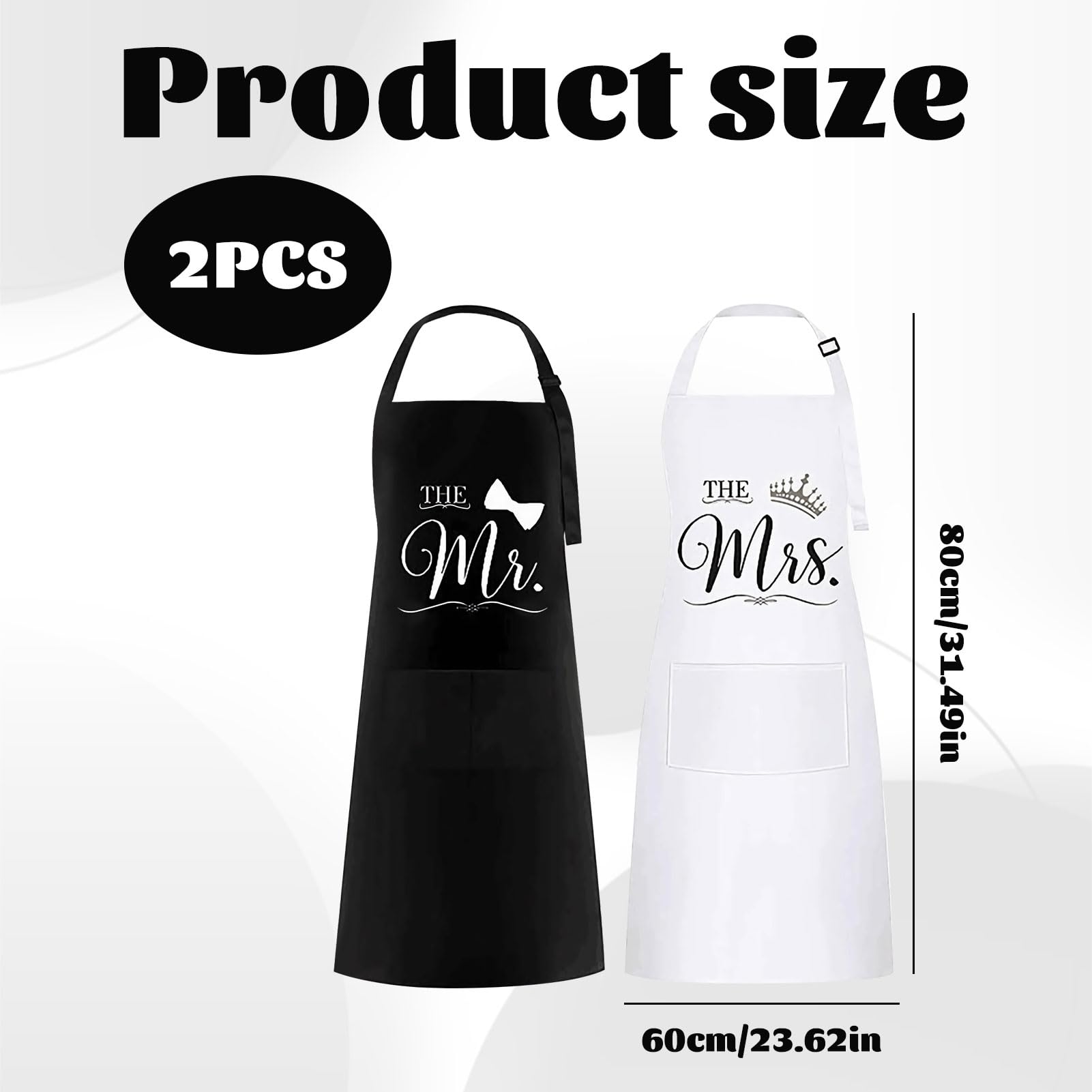 halit Couple Aprons, 2 Pcs Mr and Mrs Aprons, Black and White Personalised Apron with Pockets - Image 2