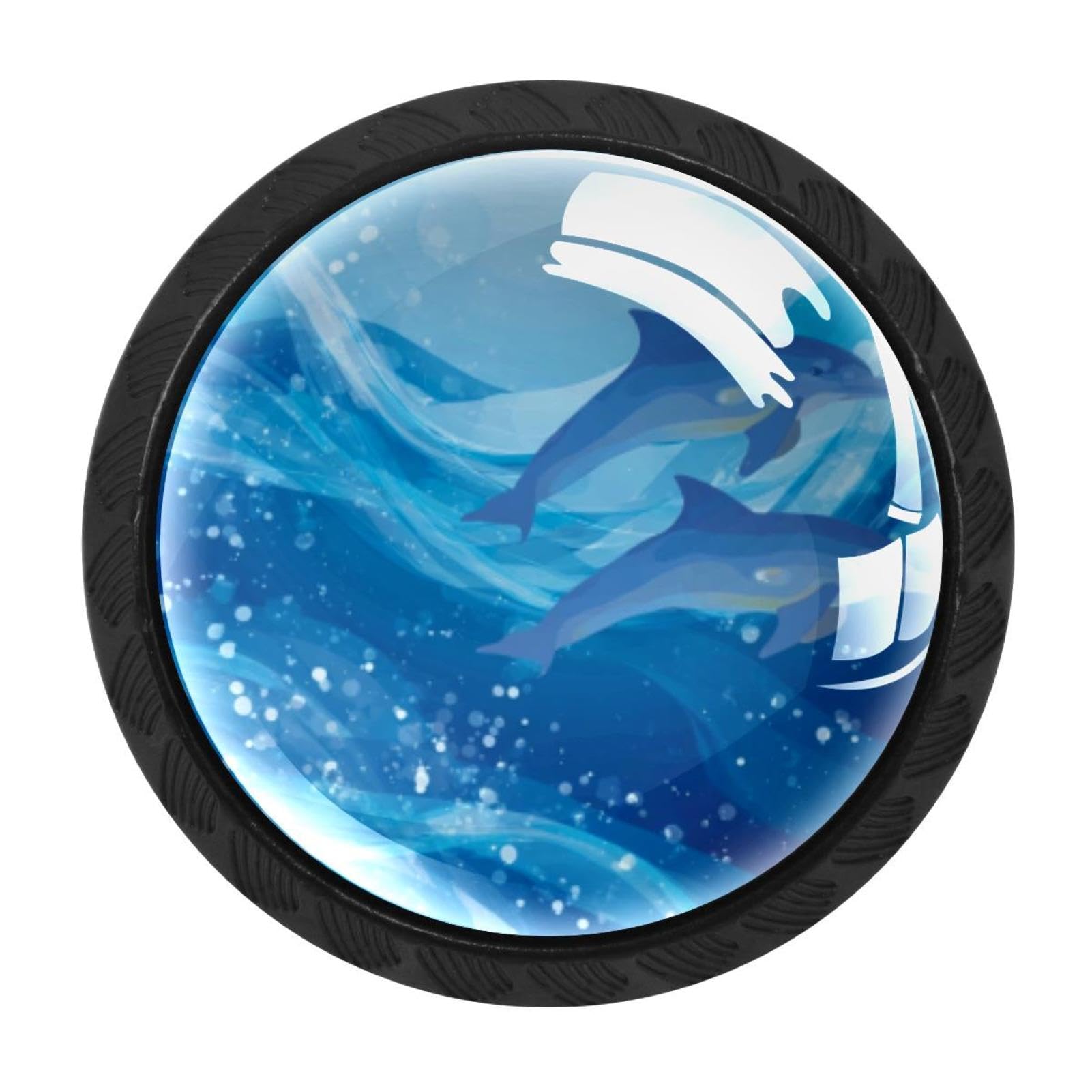 CHENZZZZ Cute Dolphines Blue Ocean Background (2) Drawer Knobs Pull Handle Crystal Glass Circle Shape Cabinet Drawer Pulls Cupboard Knobs with Screws for Kitchen Cupboard Dresser Wardrobe etc