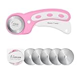 45mm Rotary Cutter with 5pcs Extra Blades, Ergonomic Handle Rolling Cutter with Safety Lock for Fabric, Leather, Crafting, Sewing, Quilting, Fabric Rotary Cutter Perfect for Left & Right Hand(Pink)