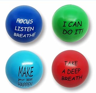 OneTwoThree 4 Pcs Motivational Stress Balls, Stress Relief Ball with Motivational Quotes, Hand Exercise Therapy Balls for Anxiety, Fidget, Tension, Manage Anger and Stress