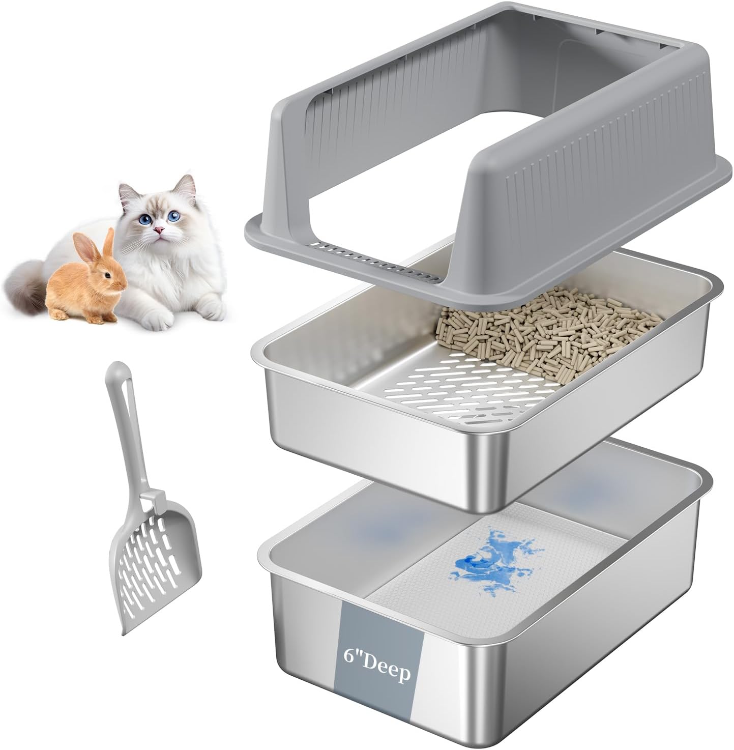 19.7''x13.8''x13.8'' Enclosed Stainless Steel Litter Box with Lid