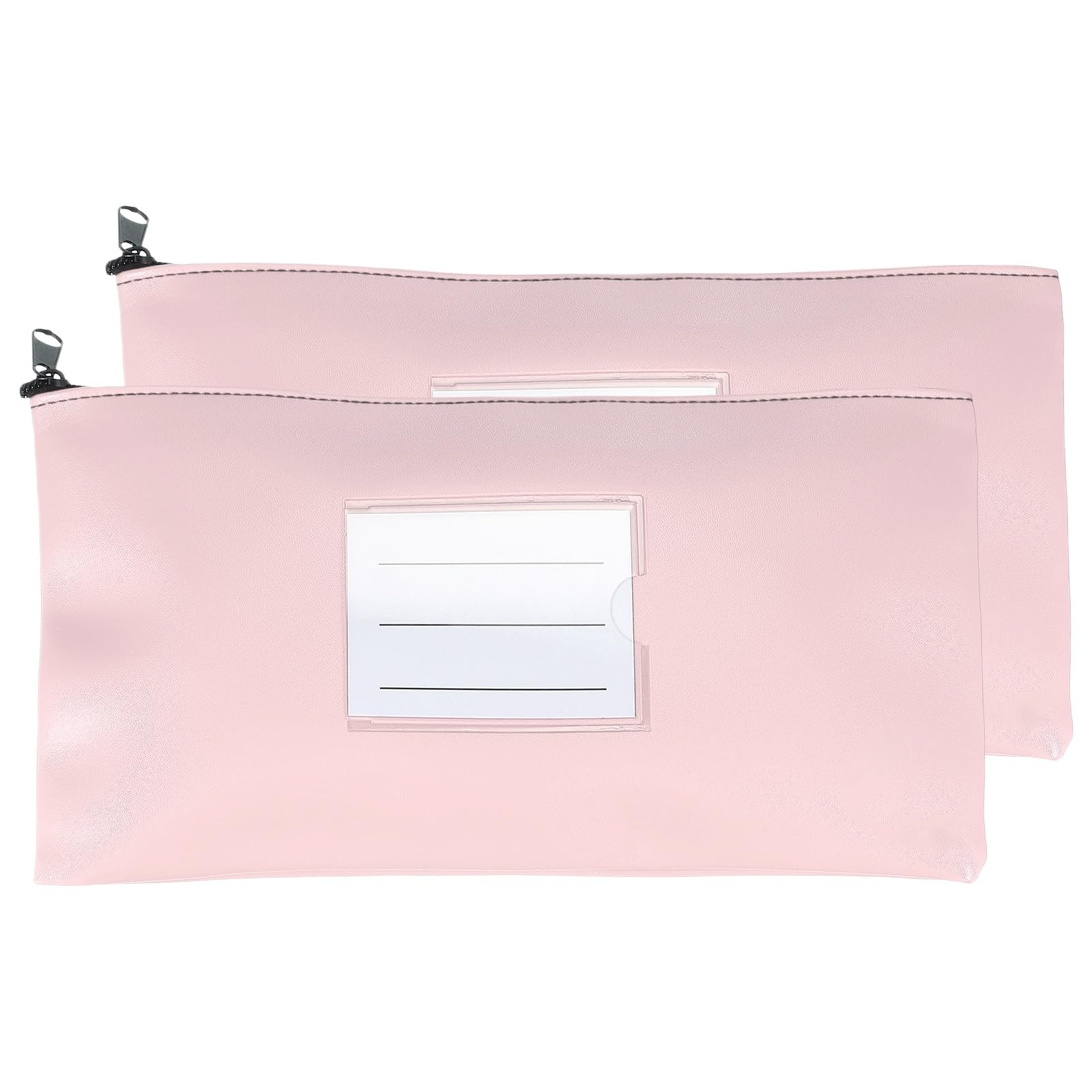 PATIKIL 11x6 Inch Money Bags with Zipper, 2Pcs PU Leather Cash Deposit Bank Pouch Envelopes Check Wallet for Coin Cosmetics Invioce Bill, Pink