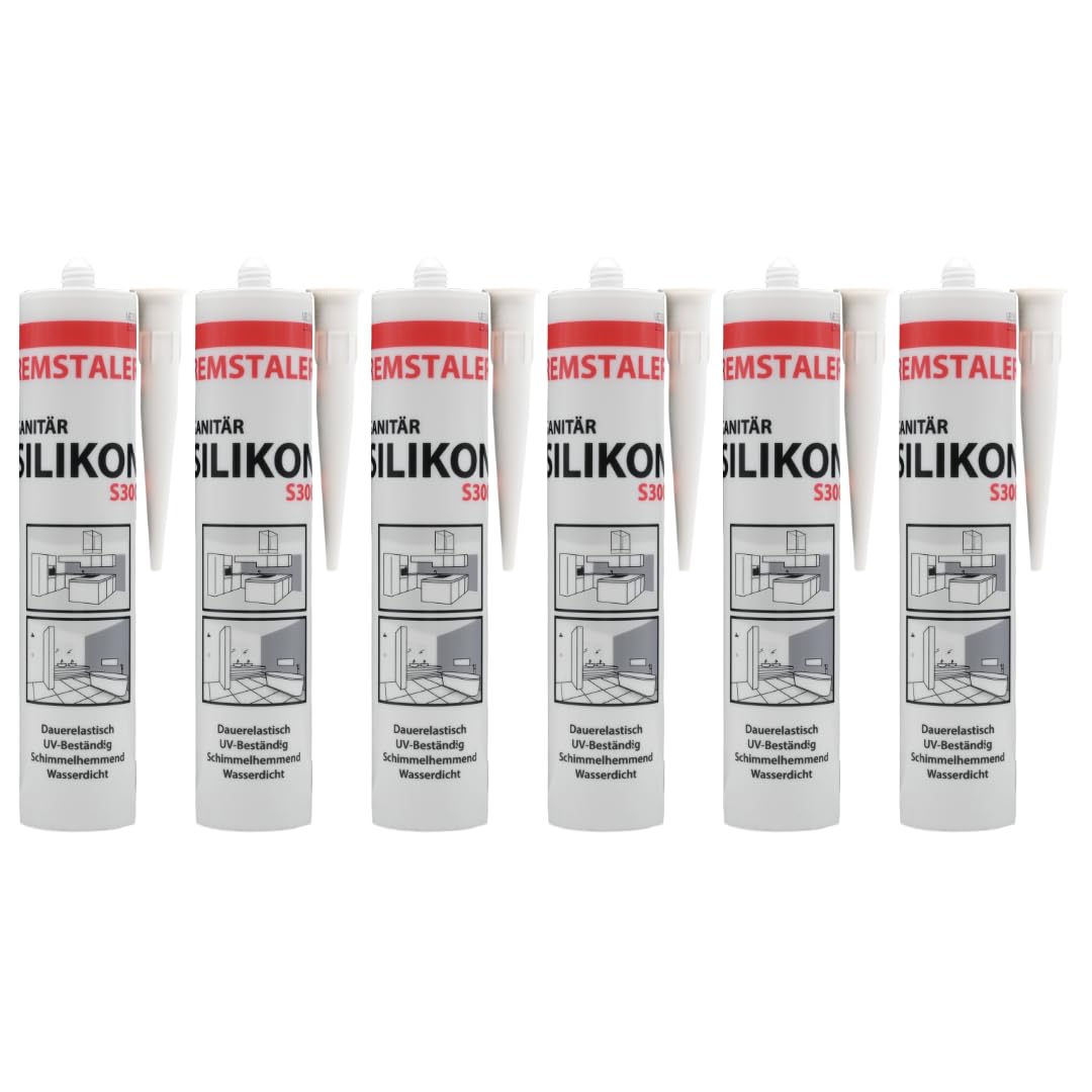 6x Remstaler SANITÄR SILIKON 300ml | Wasserdicht | für Innen- und Außenbereich | weiß und transparent (weiß)