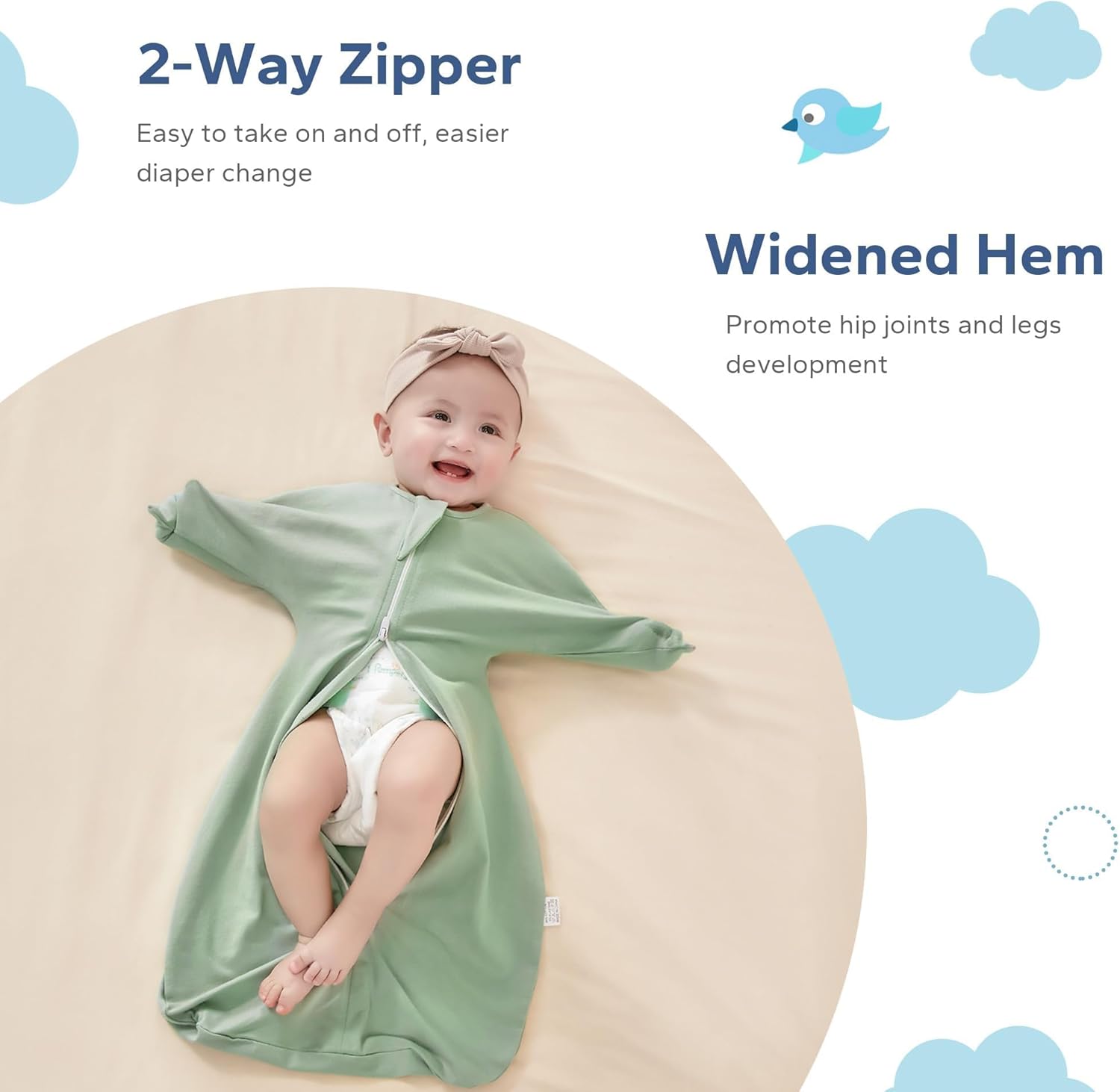 ZIGJOY Baby Transitional Swaddles for Newborns: 0.5 Tog Arms Up Sleep Sack 3-6-12 Months Soft Cotton Shark Fin 2 Way Zipper - Image 4