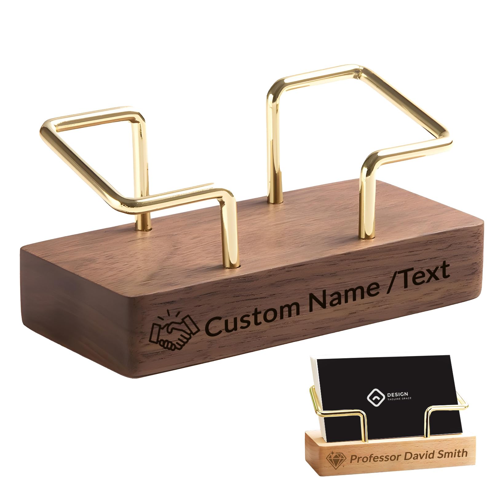 HJX Custom Business Card Holder for Desk - Personalized Engraved Name Logo Wooden Business Card Organizer Customized Business