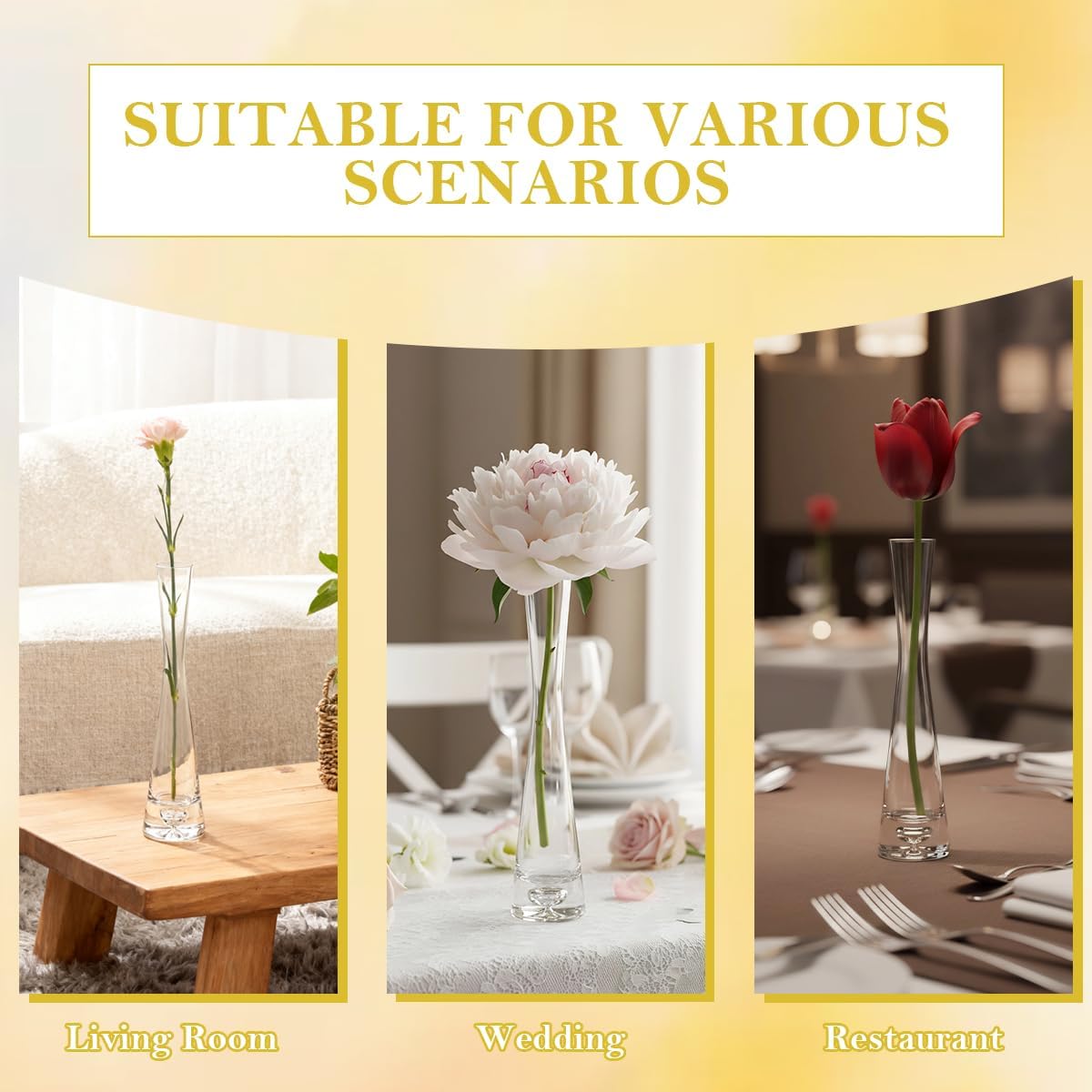 Hand-Made Blown Art Bud Glass Vase Small Glass Vase Single Stem Vases for Flower Bud Home Decor 20cm Height (Clear) - Image 4