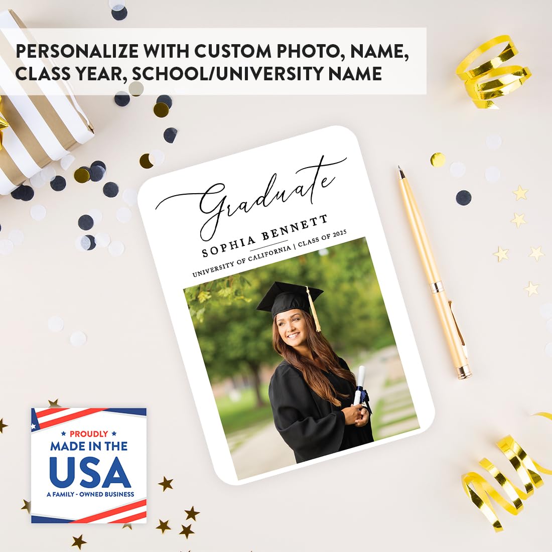 5x7 Photo Graduation Announcements Andaz Press Graduation Announcement  Cards 2025 - 24 Pack 5x7 Photo Cards With Envelopes Graduation Announcement  2025, image size:1100x1100