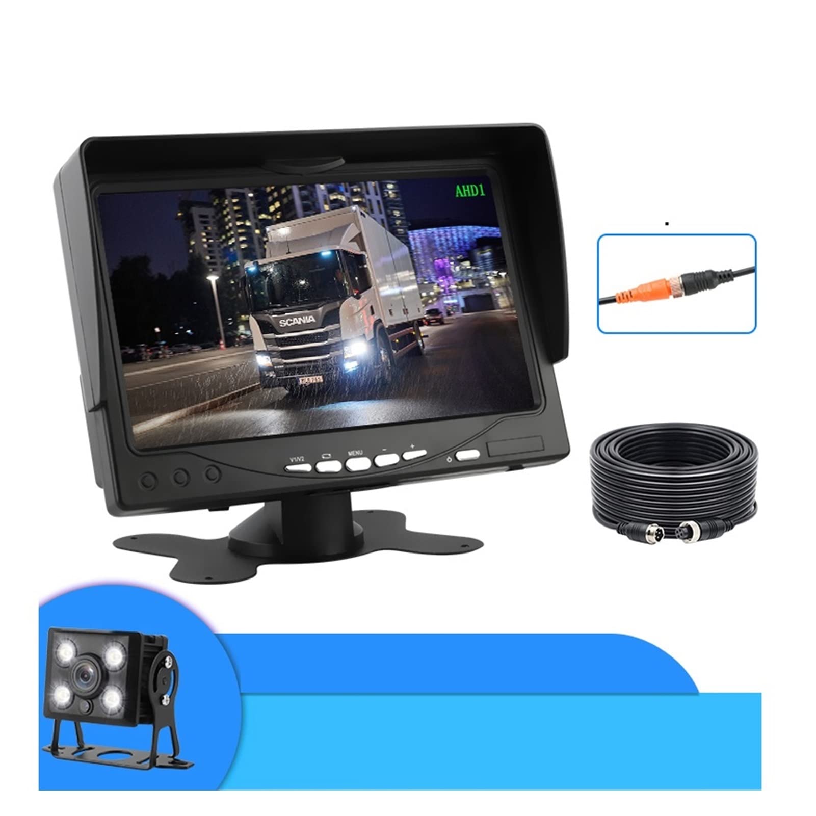 GPS pour Voiture, Caméra de recul 7 Pouces 108 0P LCD Écran Moniteur Voiture Revers Système stationnement Vision Nocturne imperméable for Camion Auto RV(2 Camera 10M 15M)