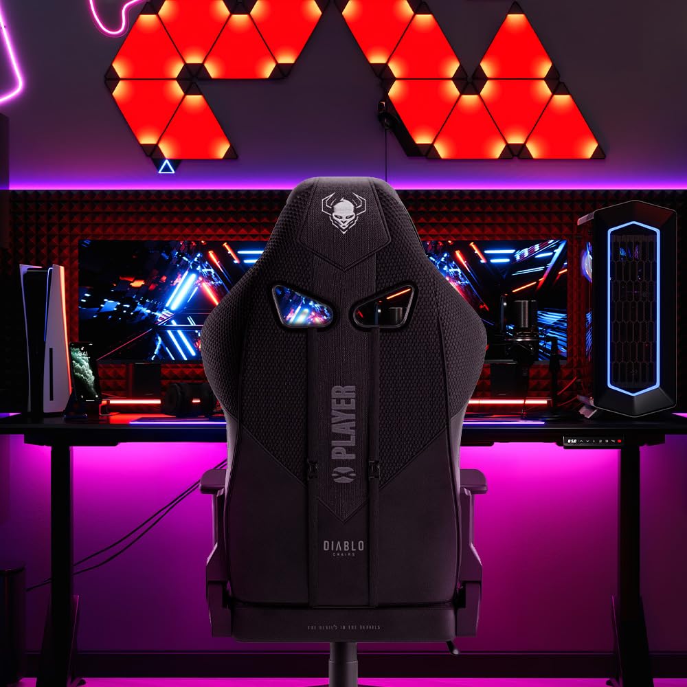 Diablo Gaming Stuhl Stoff X-Player 2.0 - Breite Sitzfläche - Gaming Chair mit 3D Armlehnen - Nacken/- Lendenkissen Wippfunktion - Bürostuhl 160 kg - Pc Gaming Stuhl Ergonomisch - King (XL)