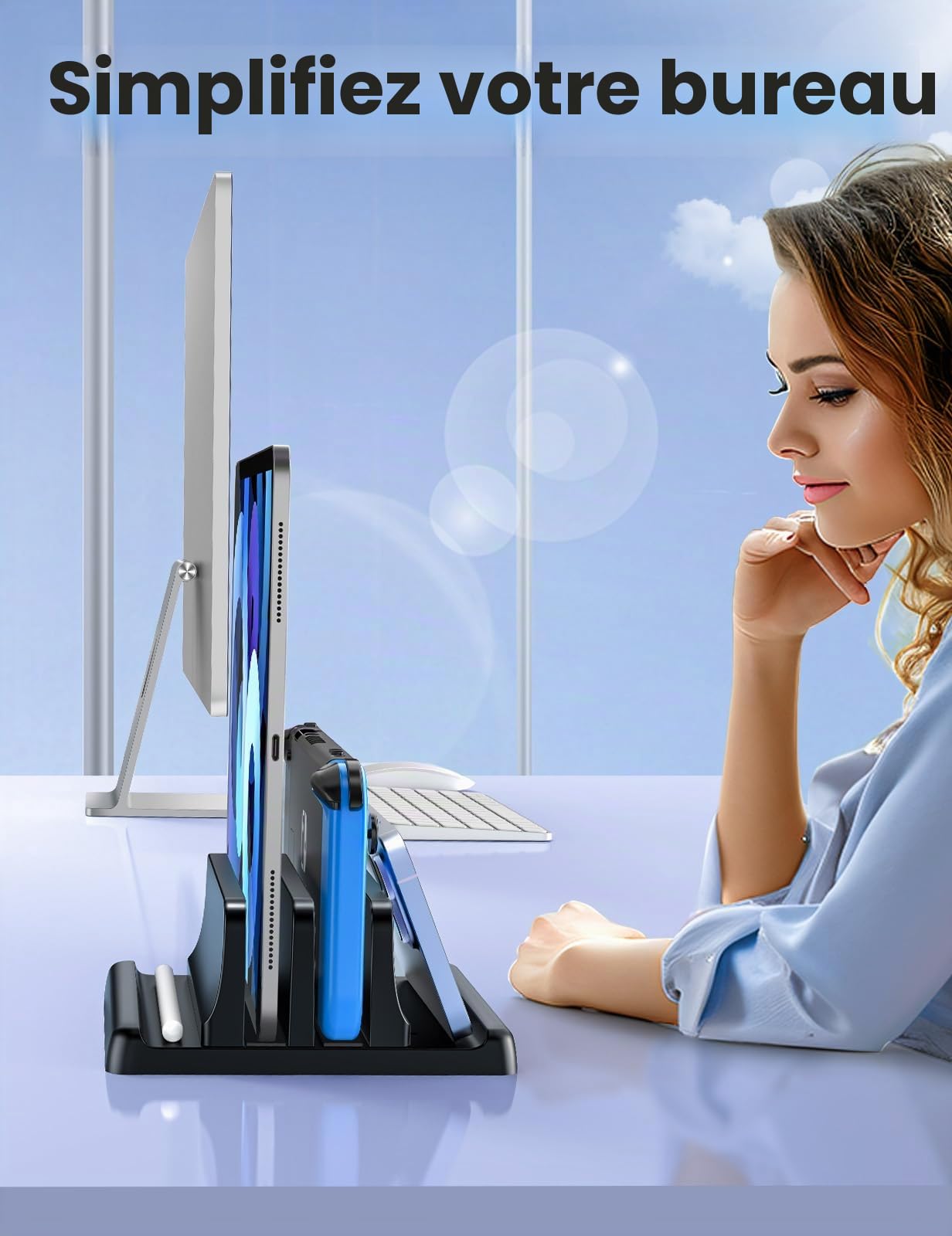 VAYDEER Support Vertical 4 en 1 pour Ordinateur Portable, 2 emplacements Compatible avec MacBook/iPad/PC jusqu'à 17,3 Pouces - Noir