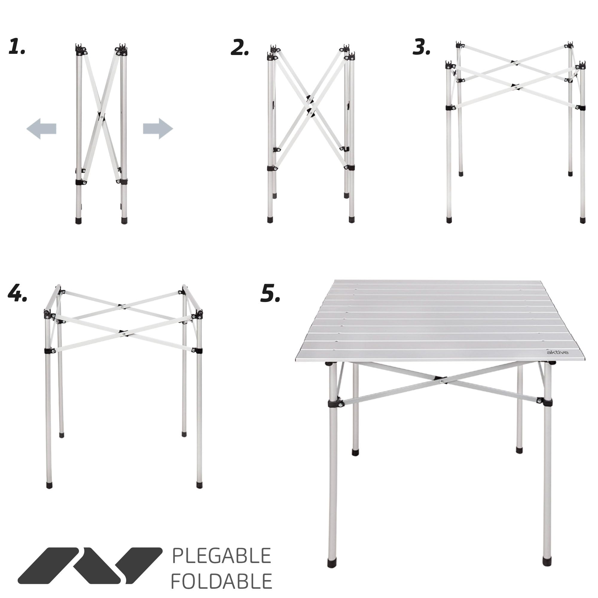 AKTIVE Mesa plegable ligera, Mesa camping aluminio, Tablero laminado, 70x70x70 cm, con bolsa de transporte, topes antideslizantes, para 4 personas (52840)