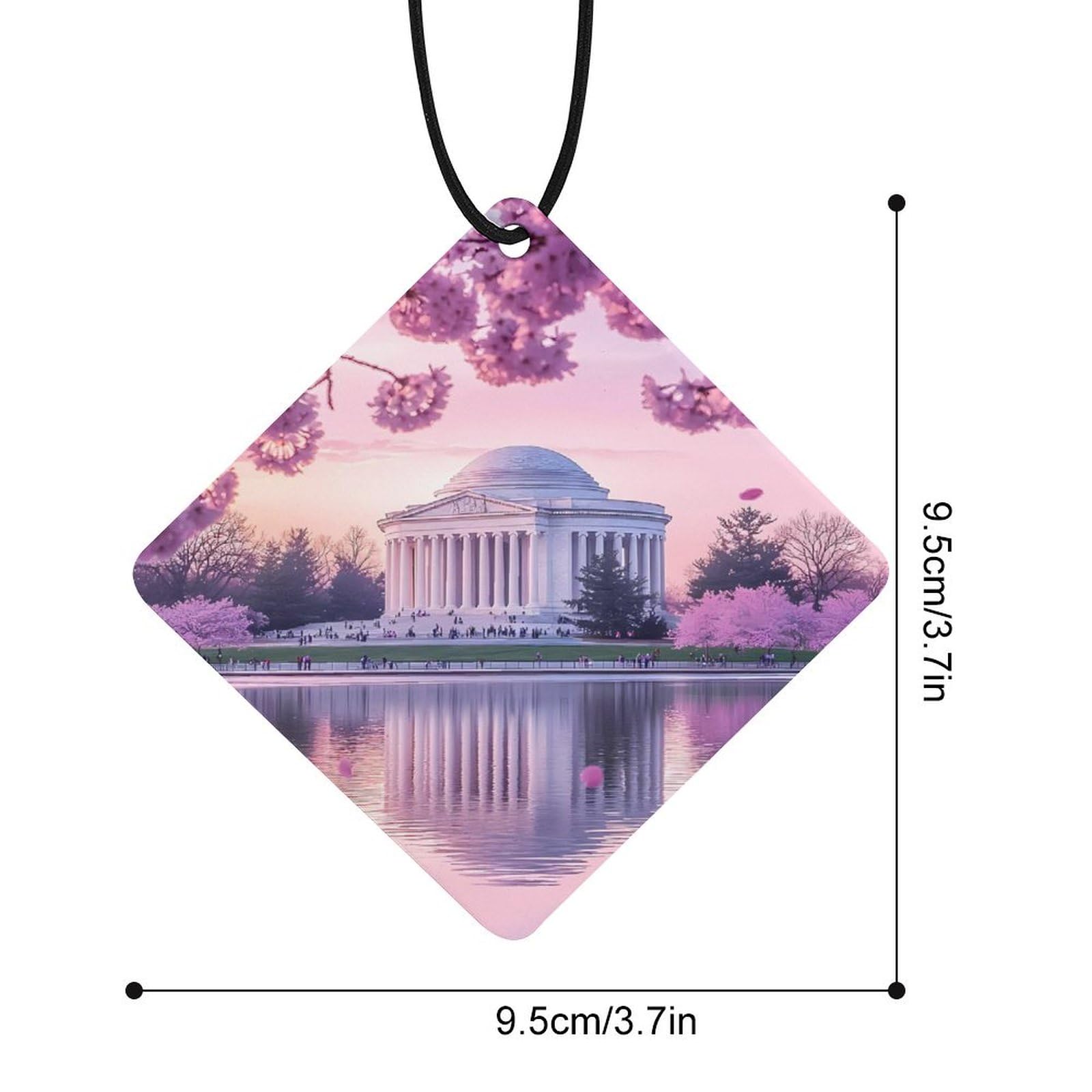 Washington Jefferson Memorial Cherry Flowers Car Air Freshener Hanging Aromatherapy Tablets for Car Accessories Rhombus