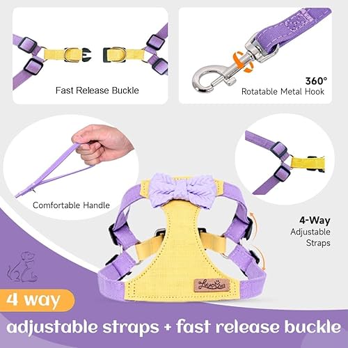 Miniatura 2 de Juego de arnés y correa para mascotas sin tirones, arnés de chaleco ajustable, suave para perros y gatos pequeños y medianos, regalo para mascotas