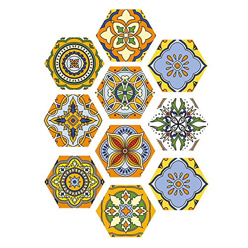 10 Pcs Hexagon Non-Slip Floor Sticker, Vinyl Wall Paper Decals for Living Room Kitchen Bathroom, Peel and Stick Self-Adhesive  for Home Decor, 7.9x9.1inch