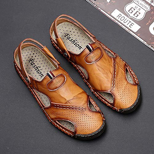 Acrossage Men Casual Leather Sandals Closed Toe Flats Boat Shoes Fisherman Shoes Outdoor Sports Beach Slippers4