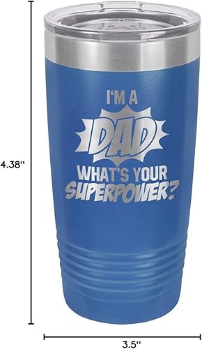 Miniatura 7 de IM A DAD WHATS YOUR SUPERPOWER BLUE Vaso de bebida de 20 onzas con pajita  Taza de viaje grabada con láser  Comparar con Yeti Rambler  Idea de