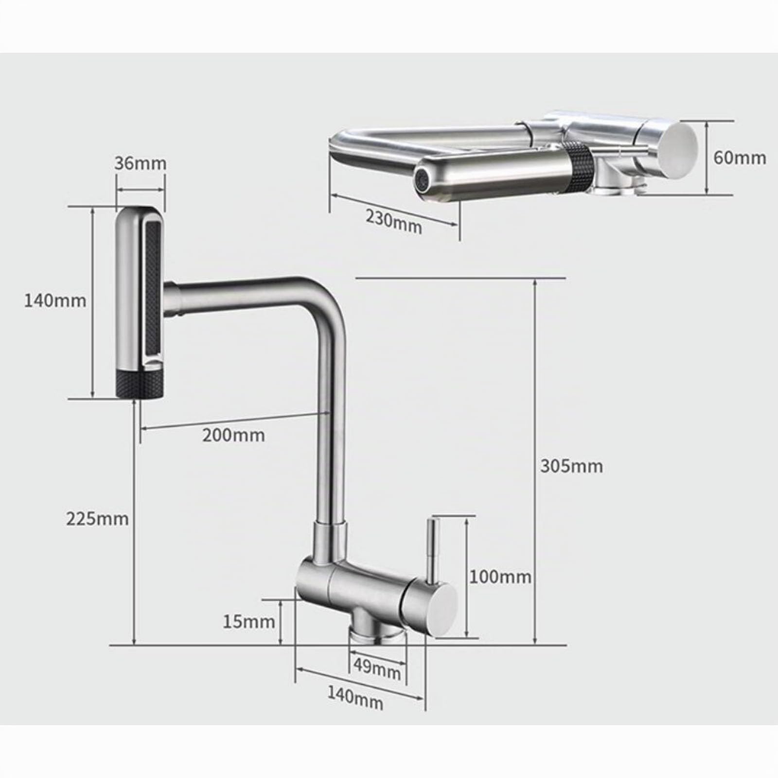 Mitigeur Cuisine sous Fenetre Robinet Pliable Cuisine Rotatif Acier Inoxydable 6 Mode Manche Unique-Or Brossé