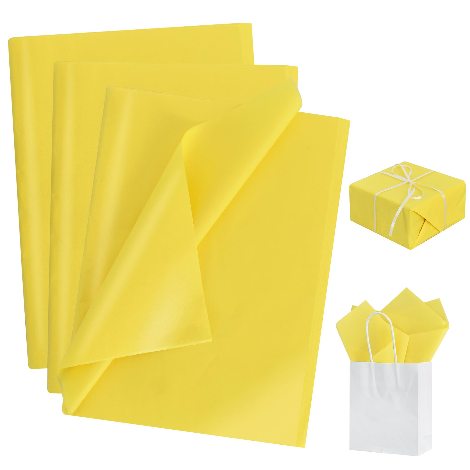 BEISHIDA 100 Sheets Yellow Tissue Paper Bulk, Wrapping Tissue Paper for Gift Bags, 14 x 20 Inch Gift Wrap for Birthday Wedding Graduation DIY Crafts Holiday Flowers