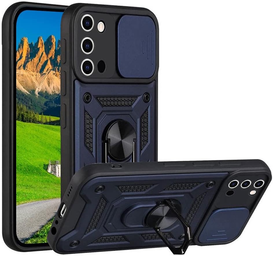 SDTEK Case Compatible with Samsung Galaxy A02s, Strong Rugged Cover with Camera Lens Protection and Built in Magnetic Ring Holder (Navy)