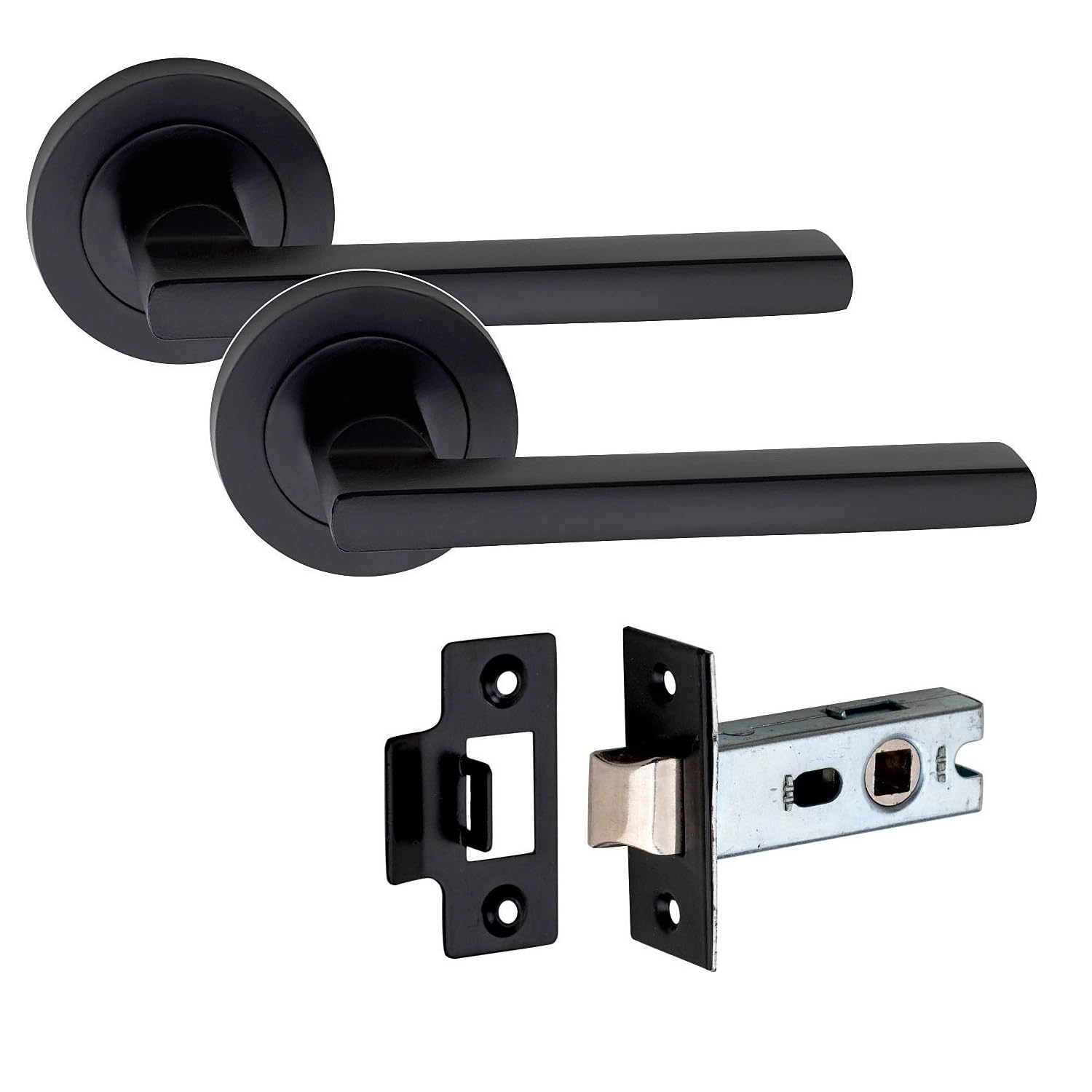 Golden Grace 1 Set Leon Design Door Handle On Round Rose Latch Internal Door Handles With 2.5" Tubular Latch Matt Black FinishGg from B&Q