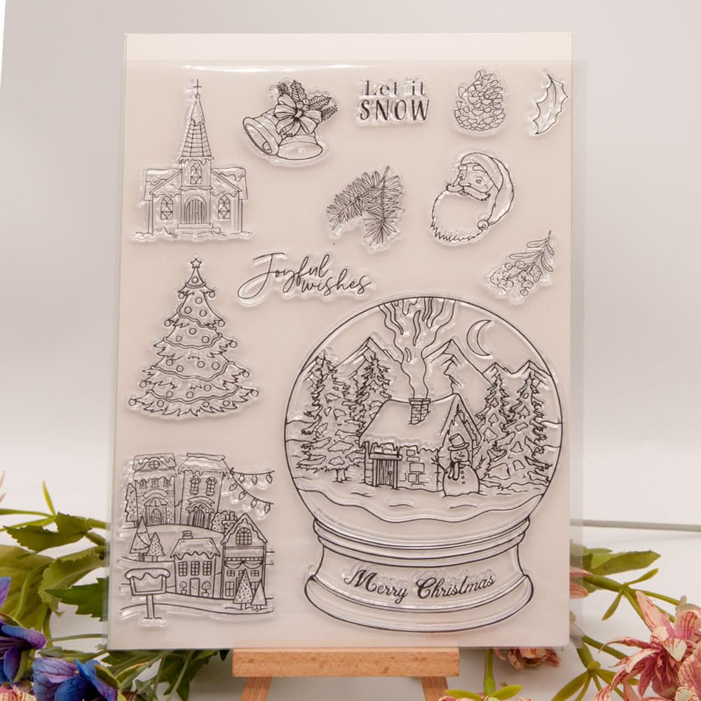 Nzj Transparent Merry Christmas Decorative Ball Santa Clear Stamp Background Silicone Stamp Rubber Stamp For Scrapbook Journal Card Making